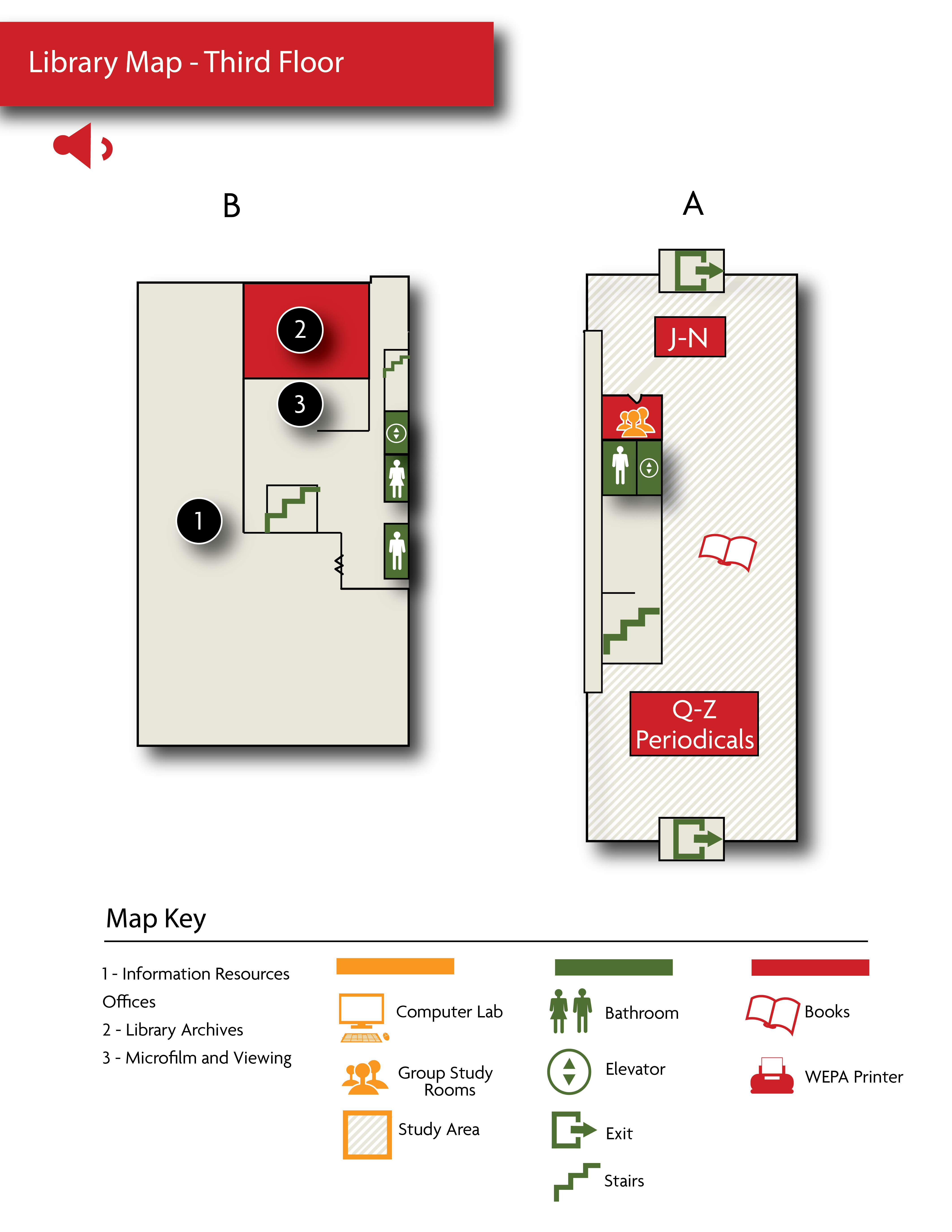 Map of the third floor of the library